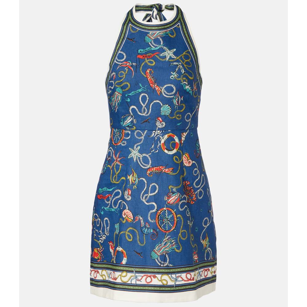 Alemais Cove printed halterneck linen minidress